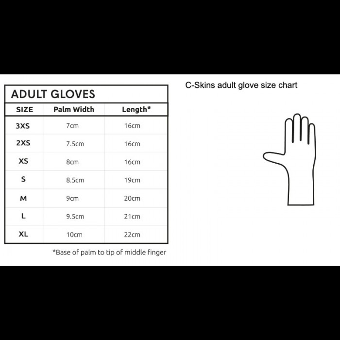 CSkins neoprene glove size chart